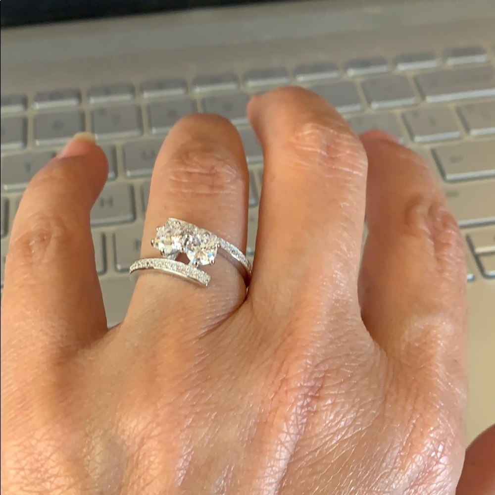 Double Round CZ Stone Promise Engagement Ring - Picture 5 of 9